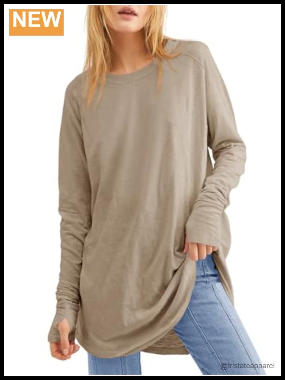 Womens Long Sleeve Tunic Top with Thumb Holes Loose Fit T-Shirt